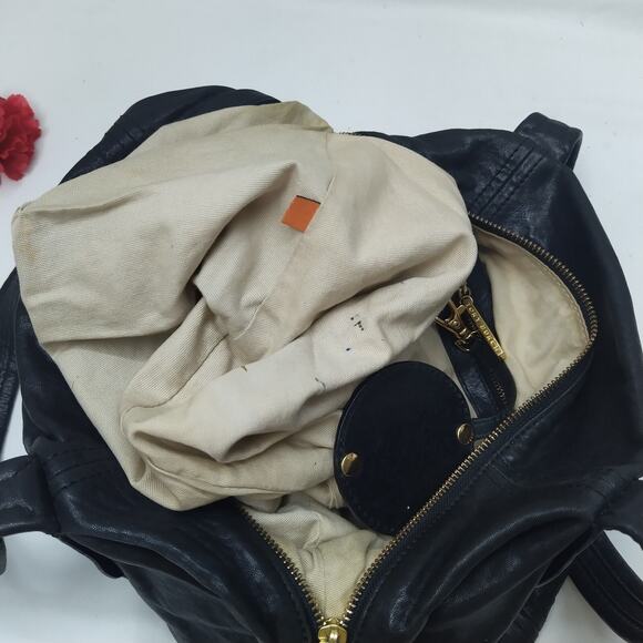 Tory Burch Black Soft Leather Double Handles Satchel Shoulder Bag W/ Mirror - Picture 14 of 16